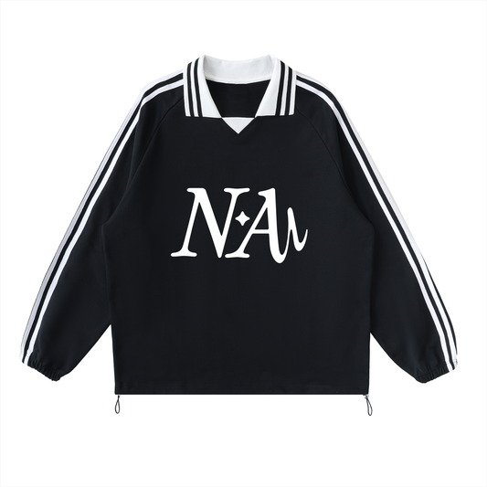 Contrast Striped Lapel Collar Sweatshirt