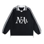 Contrast Striped Lapel Collar Sweatshirt