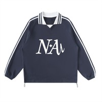 Contrast Striped Lapel Collar Sweatshirt